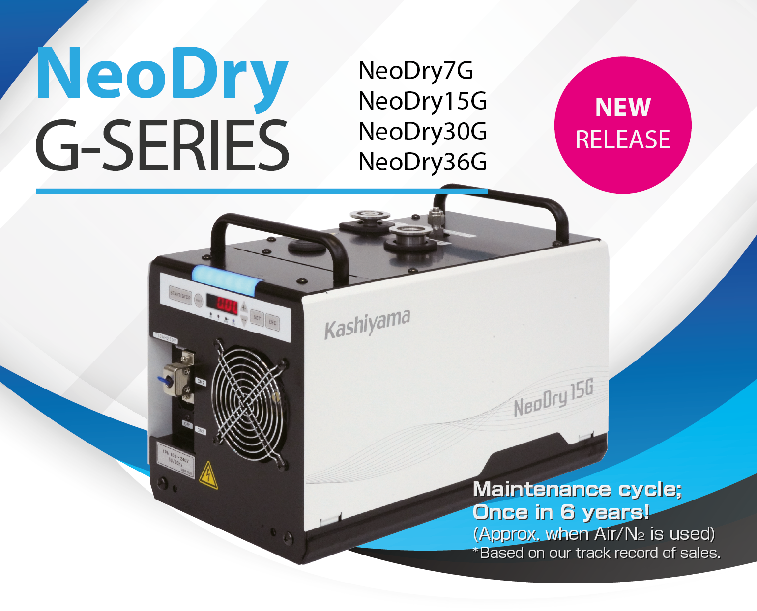 Maintenance cycle; Once in 3 years!(Approx. when Air/N2 is used) No Tip-seal replacement, No Performance deterioration, No Particles! No Oil smoke, No chamber contamination! Hassle free to replace rotary/scroll pumps! Condensation-prone gas, like water vapor or solvent, available! By virtue of inverter, frequency does not affect to performance! Low noise, low vibration!